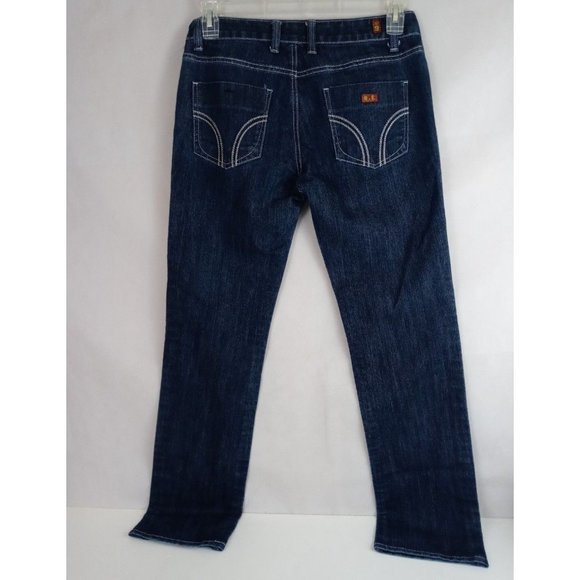 Bisou Deve Dark Wash Metallic Embroidered Mid Rise Bootcut Jeans Size 29 - Picture 3 of 9